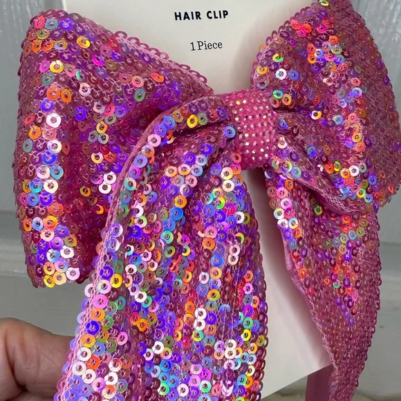 CAT & JACK PINK SEQUIN HAIR BOW CLIP - Picture 7 of 12